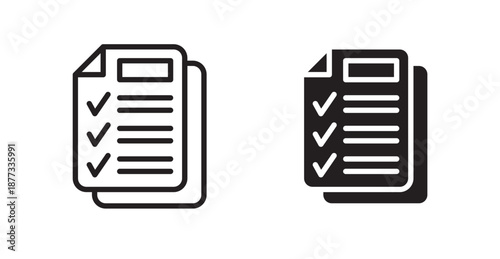 Report icons, black line art and clipart vector logo