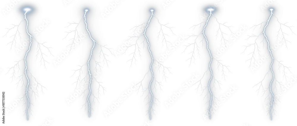 Fototapeta premium Five twisted wire hooks arranged in a row with a focus on their unique shapes and textures studio shot on white and transparent