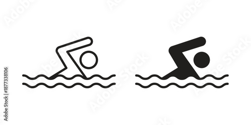 Swimmer icons on white background - editable stroke vector illustration for web and mobile