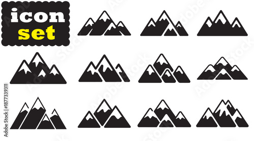 Snowy Mountain icon Set, Snowy Mountain solid vector