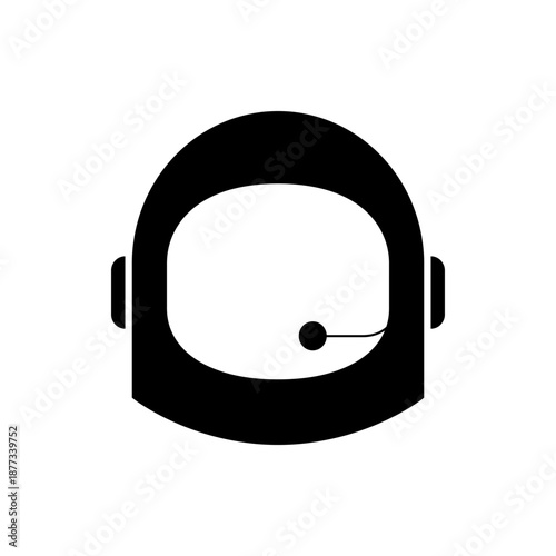A minimalist vector graphic illustration of an astronaut helmet in black silhouette on a white background