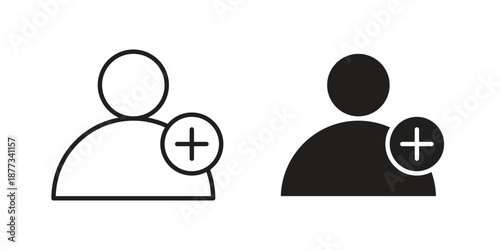 User add icons on white background - editable stroke vector illustration for web and mobile