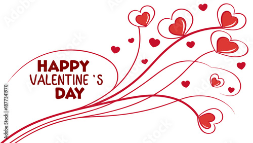 Happy Valentine's Day celebration with red hearts and elegant design