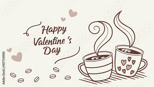 Happy Valentine's Day coffee cups with hearts and beans