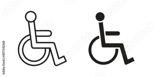 Wheelchair icons on white background - editable stroke vector illustration for web and mobile