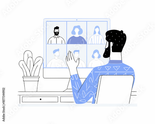 Remote worker engaging in virtual meeting with colleagues online