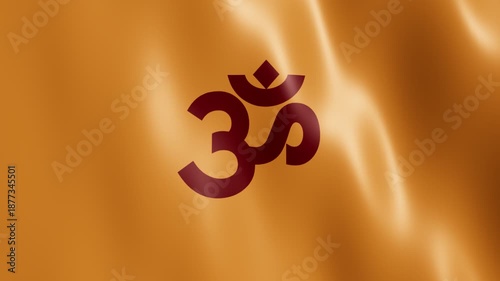 Bhagwa flag with sacred Om symbol gently waving spiritual cloth