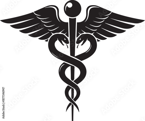 Caduceus medical symbol Silhouette vector black on a white background