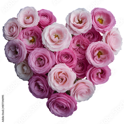 Heart shaped bouquet of pink and white roses flowers transparent background