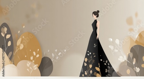 Minimalist Abstract Illustration of a Female Profile with Floral Elements