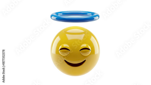 Yellow emoji with closed eyes and a blue halo
