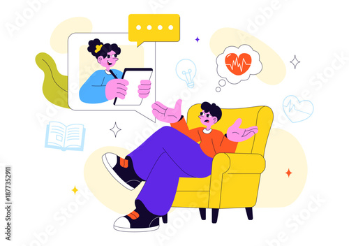 Mental Health Therapy Session Vector Illustration Showing Supportive Counseling, Emotional Healing and Professional Psychological Care In a Background