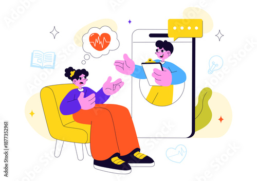 Mental Health Therapy Session Vector Illustration Showing Supportive Counseling, Emotional Healing and Professional Psychological Care In a Background