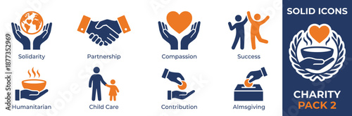 Charity icons set for non-profit organization