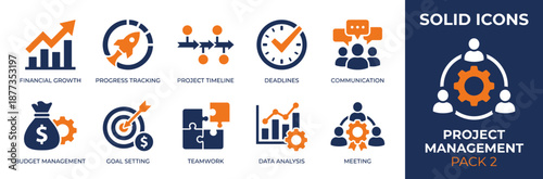 Project management icons set for business and productivity