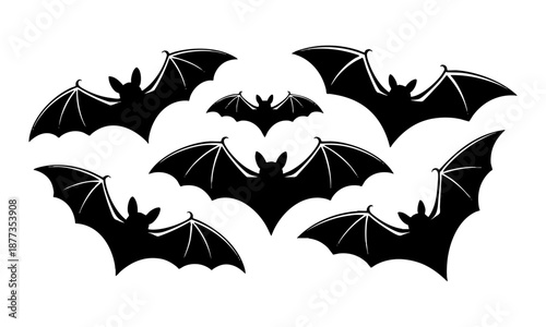 Simple Black Bat Icons On White Vector Illustration, easily editable.