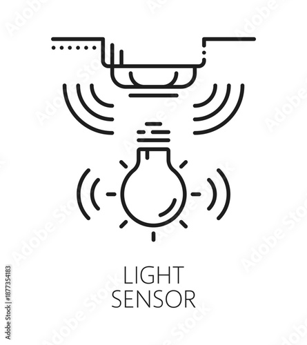 Light detection safety sensor line icon. Home safety tech lineart symbol, security system outline vector pictogram. Light detection sensor thin line sign or smart technology detector icon