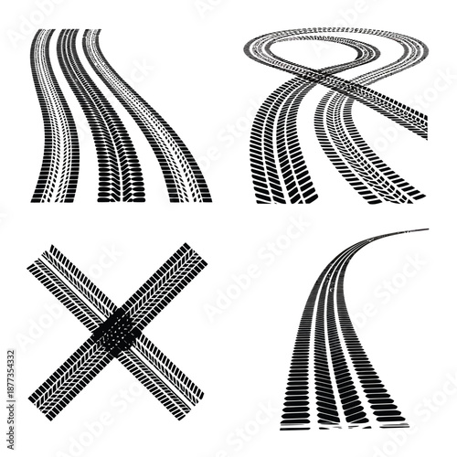 Railway tracks and crossings in various configurations and layouts