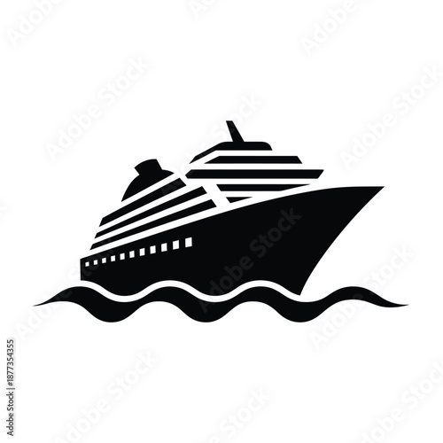 Cruise ship sailing on the ocean waves in black silhouette