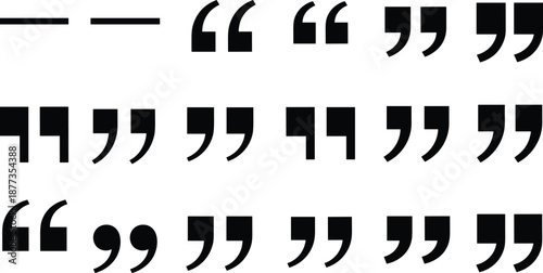 Minimal quotation marks and punctuation symbols set, modern typography elements isolated on white background, graphic design resource for editors and designers