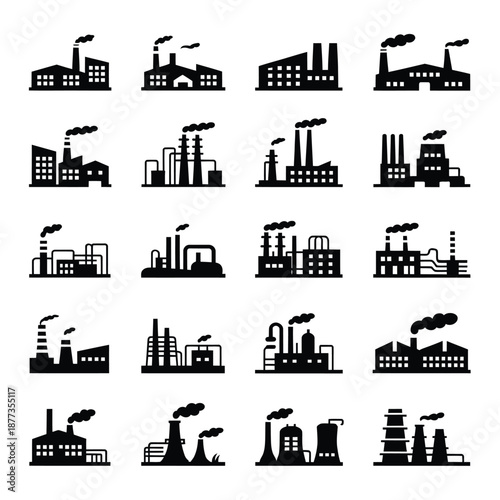 Collection of industrial factory buildings and manufacturing plants