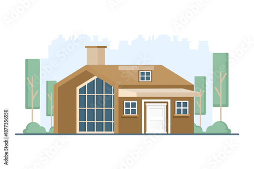 Cartoon houses vector illustration showing simple suburban homes. Property, real estate, and home ownership concept for modern design projects.