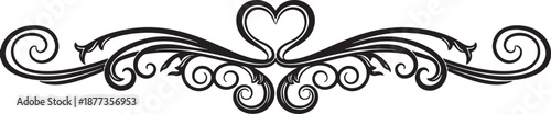 Black ornate heart shaped swan decorative flourish vector