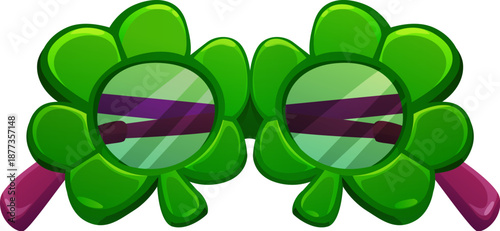 St Patrick's day party clover sunglasses icon or item. Ireland culture holiday vector object, Irish folk party attribute. Saint Patrick day celebration symbol with eyewear in shape of green shamrock