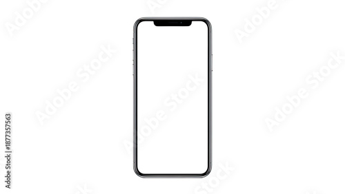 Modern Smartphone with Blank White Screen on a Clean Background.