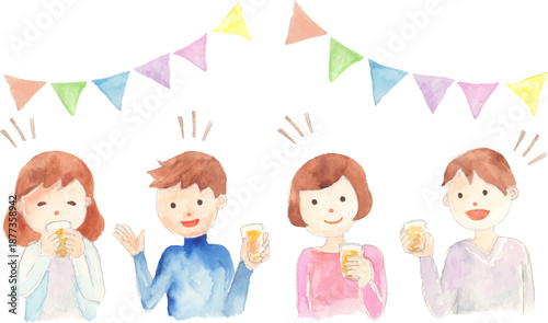 イベントで会話をする若者のイラスト　ベクター