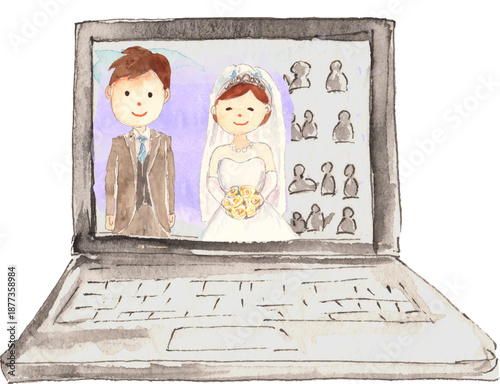 オンライン結婚式のイラスト　ベクター