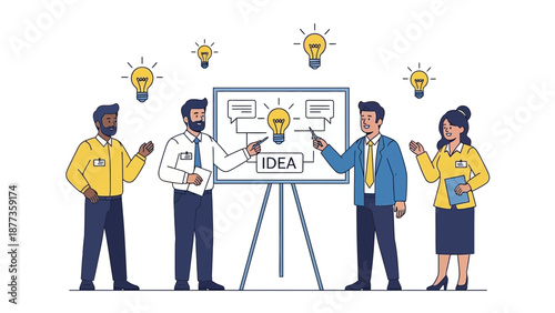 Team brainstorming idea, presentation, innovation, creative thinking, business meeting