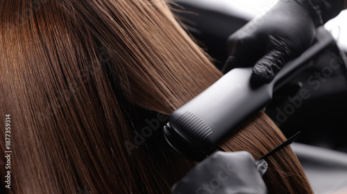Tableau sur toile Keratin recovery hair and protein treatment pile with professional ultrasonic iron tool