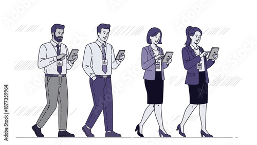 Diverse Business People Walking and Using Smartphones and Tablets