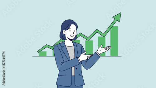 Businesswoman presenting positive financial growth chart, stock market increase