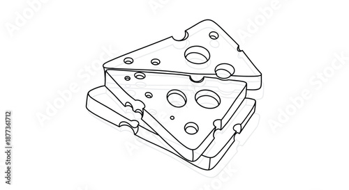 Minimalist line drawing of three stacked slices of Swiss cheese with characteristic holes creates a clean food illustration.