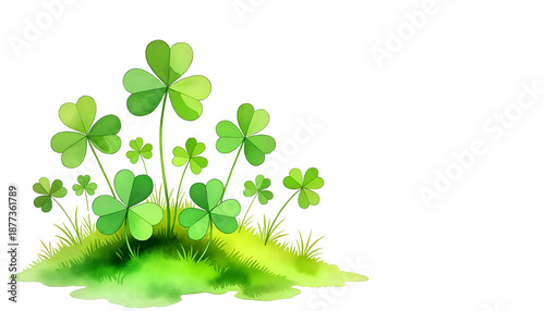 Green clover leaves growing on moss for St. Patrick's Day on a transparent background  