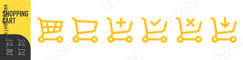 Shopping cart icons, line icon set for e-commerce, buy and sale icons - including add to cart, check out and download symbols. Minimal ecommerce basket symbols for online store. Color icon set