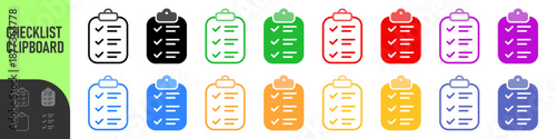 Simple checklist clipboard silhouette icon minimalist vector illustration isolated on transparent background. Color icon set