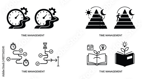 Creative time management vector icon designs, illustrating productivity and effective planning strategies.