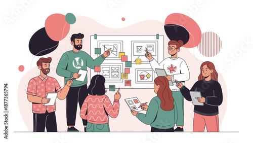 Team Collaborating on Project Ideas at Whiteboard