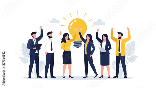 Teamwork and Innovation: Business People Celebrating a Bright Idea