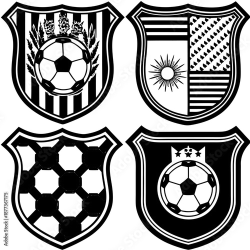 Set of Vintage Football soccer sport team club league logo with soccer football equipment vector on white background, Eps file. 