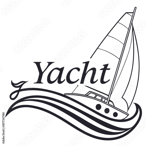 Yacht boat, sailing icon. Yachting sport club, vacation marine tour or sea travel agency simple vector emblem. Ship transportation service minimalistic icon or symbol with cruise ships, Eps file.
