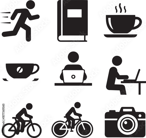 Collection of black depicting activities and silhouette