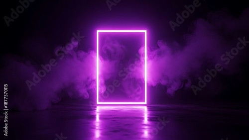Purple neon square frame with smoke