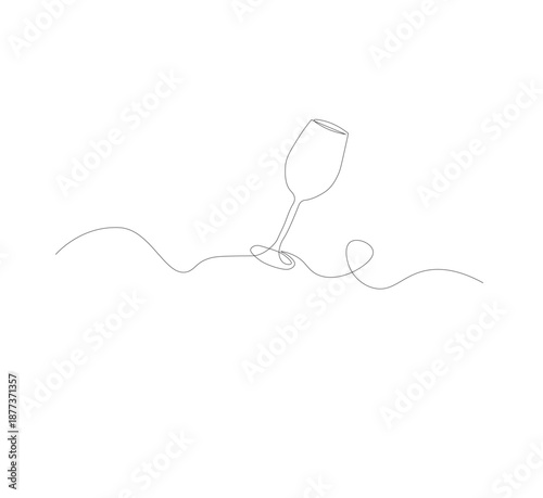 Continuous single line drawing of red wine glass. Alcoholic drinks and cocktails menu in editable strokes. White background, Scribble vector illustration