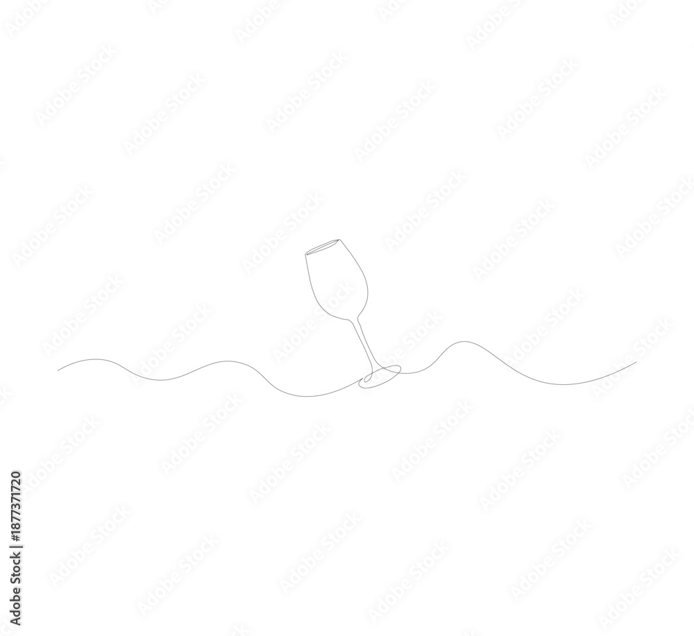 Obraz premium Continuous single line drawing of red wine glass. Alcoholic drinks and cocktails menu in editable strokes. White background, Scribble vector illustration