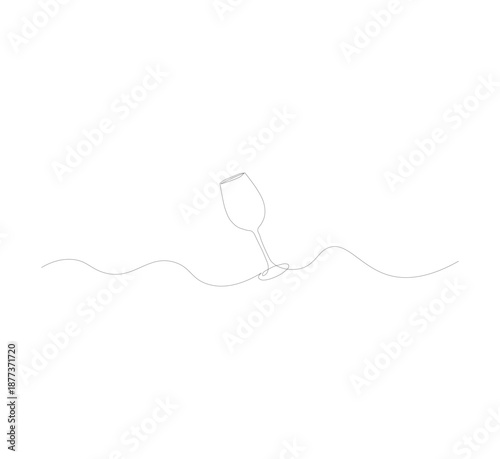 Continuous single line drawing of red wine glass. Alcoholic drinks and cocktails menu in editable strokes. White background, Scribble vector illustration
