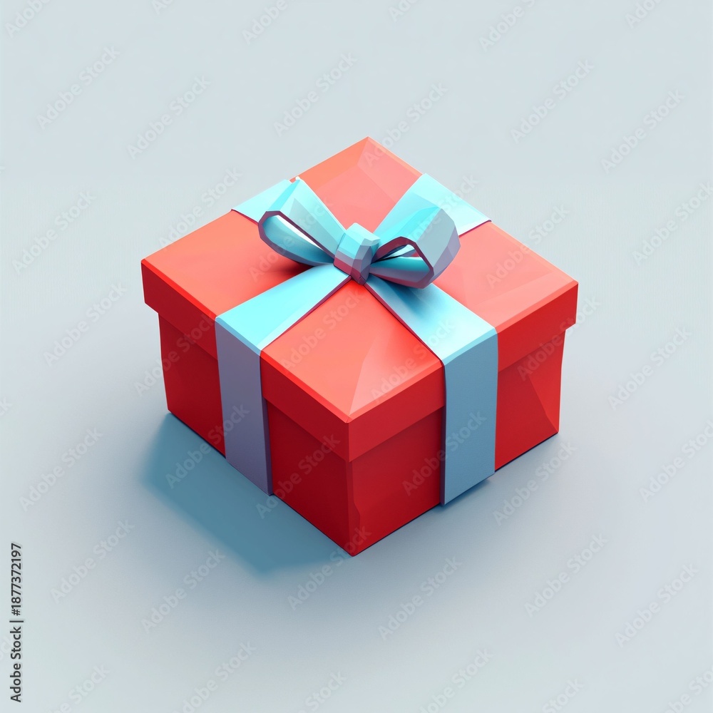 Obraz premium Bright Red Gift Box with Blue Ribbon on Light Background